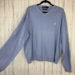 Polo by Ralph Lauren 100% cotton Men's Sky Blue V-Neck Sweater